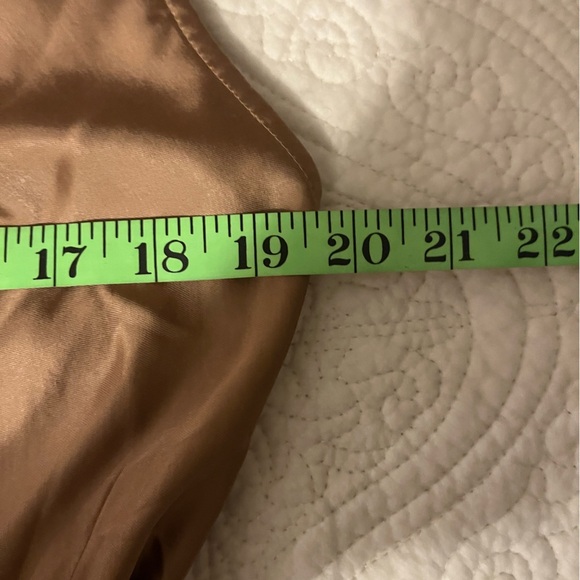 NWT Express Satin Wrap Fit and Flare Dress - Size Medium, Bronze/Gold - Picture 7 of 9